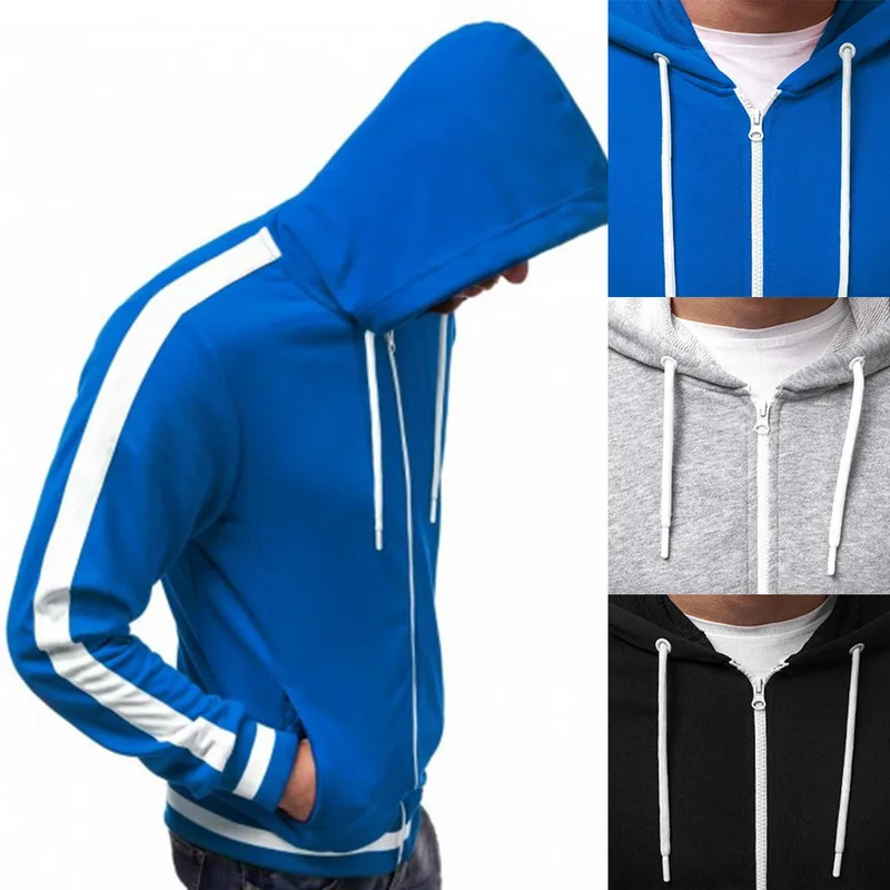 2019 Men Fashion Striped Hoodies Patchwork Zipper Sweatshirt Streetwear Solid Causal Hooded Sweatshirt Long Sleeve Autumn Coats
2019 Men Fashion Striped Hoodies Patchwork Zipper Sweatshirt Streetwear Solid Causal Hooded Sweatshirt Long Sleeve Autumn Coats