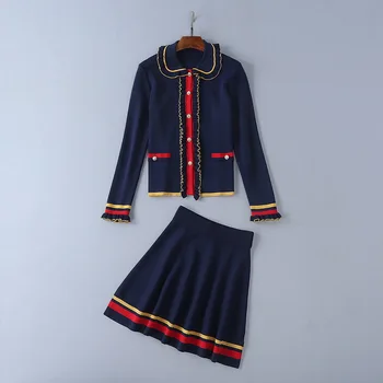 European and American women's wear autumn 2018 The new Long sleeve lapel sweater + skirts Blue knit suit
European and American women's wear autumn 2018 The new Long sleeve lapel sweater + skirts Blue knit suit