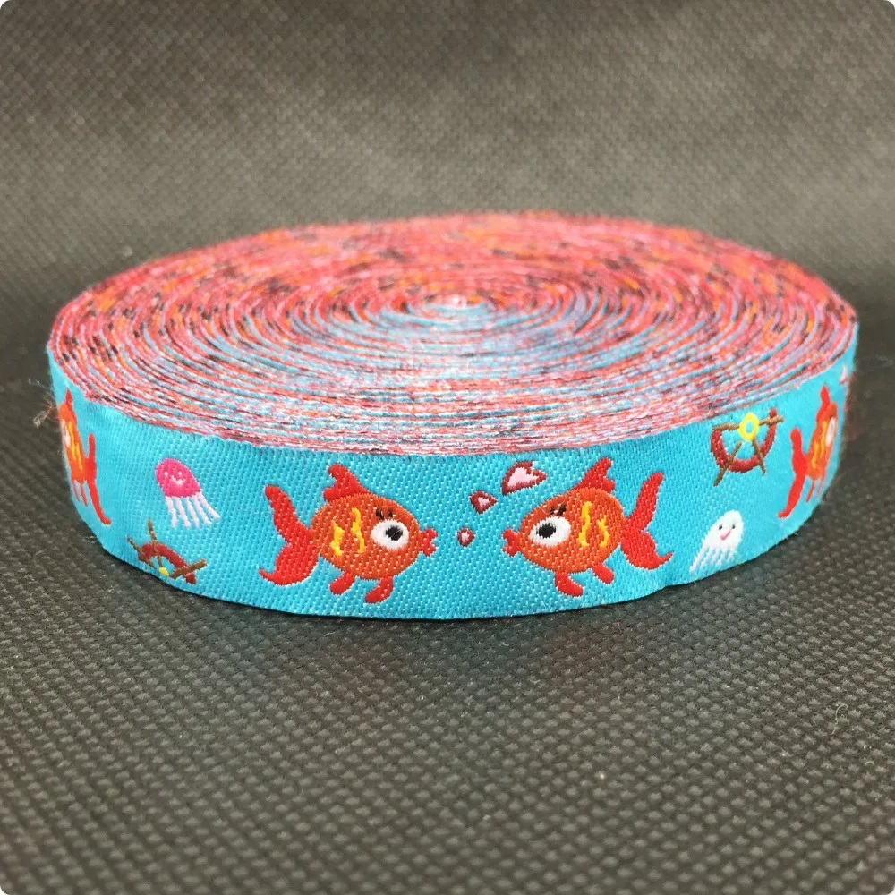 

5/8" 16mmX10yards/lot Cartoon ribbon woven Jacquard Ribbon handmade accessories laciness ribbon small goldfish