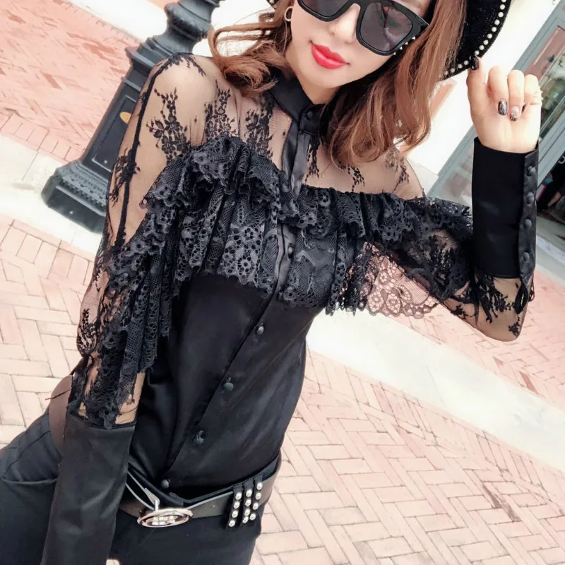 2018 Autumn Sexy Hollow Out Lace Patchwork Satin Shirts Women Fashion Ruffles Lace Deco Black Satin Blouses Tops Sexy Lace Tops
2018 Autumn Sexy Hollow Out Lace Patchwork Satin Shirts Women Fashion Ruffles Lace Deco Black Satin Blouses Tops Sexy Lace Tops