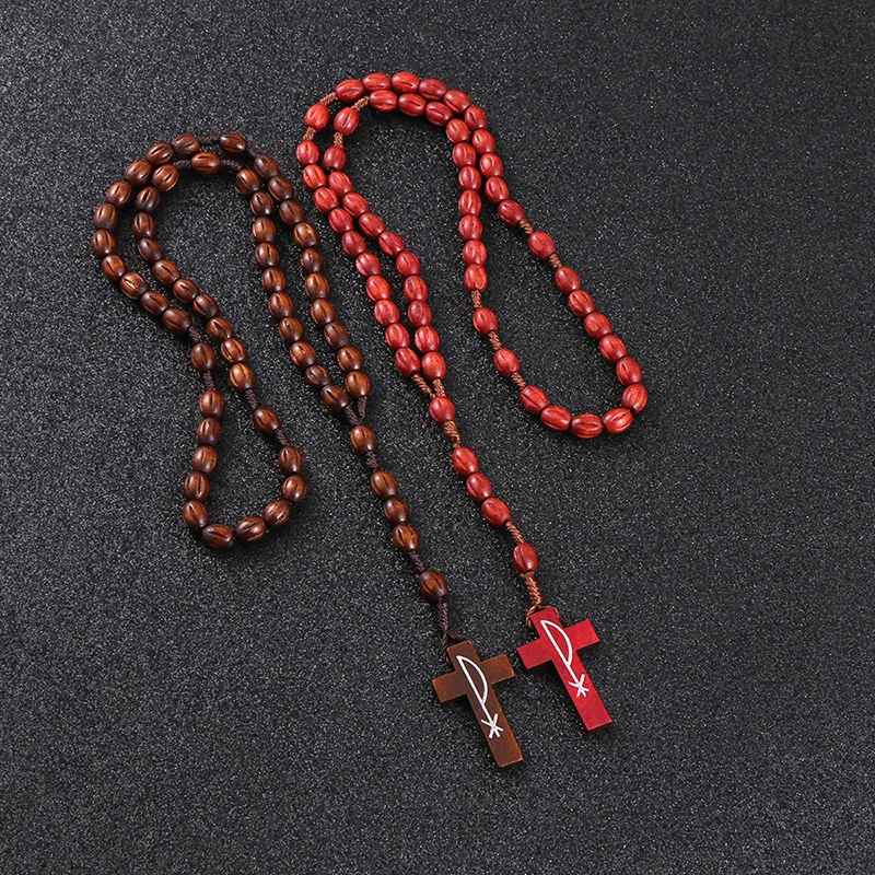 KOMi Wooden Red Brown Rosary Beads Cross Pendant Long Necklace For Women Men Catholic Christ Religious Jesus Jewelry Gift R-226
KOMi Wooden Red Brown Rosary Beads Cross Pendant Long Necklace For Women Men Catholic Christ Religious Jesus Jewelry Gift R-226