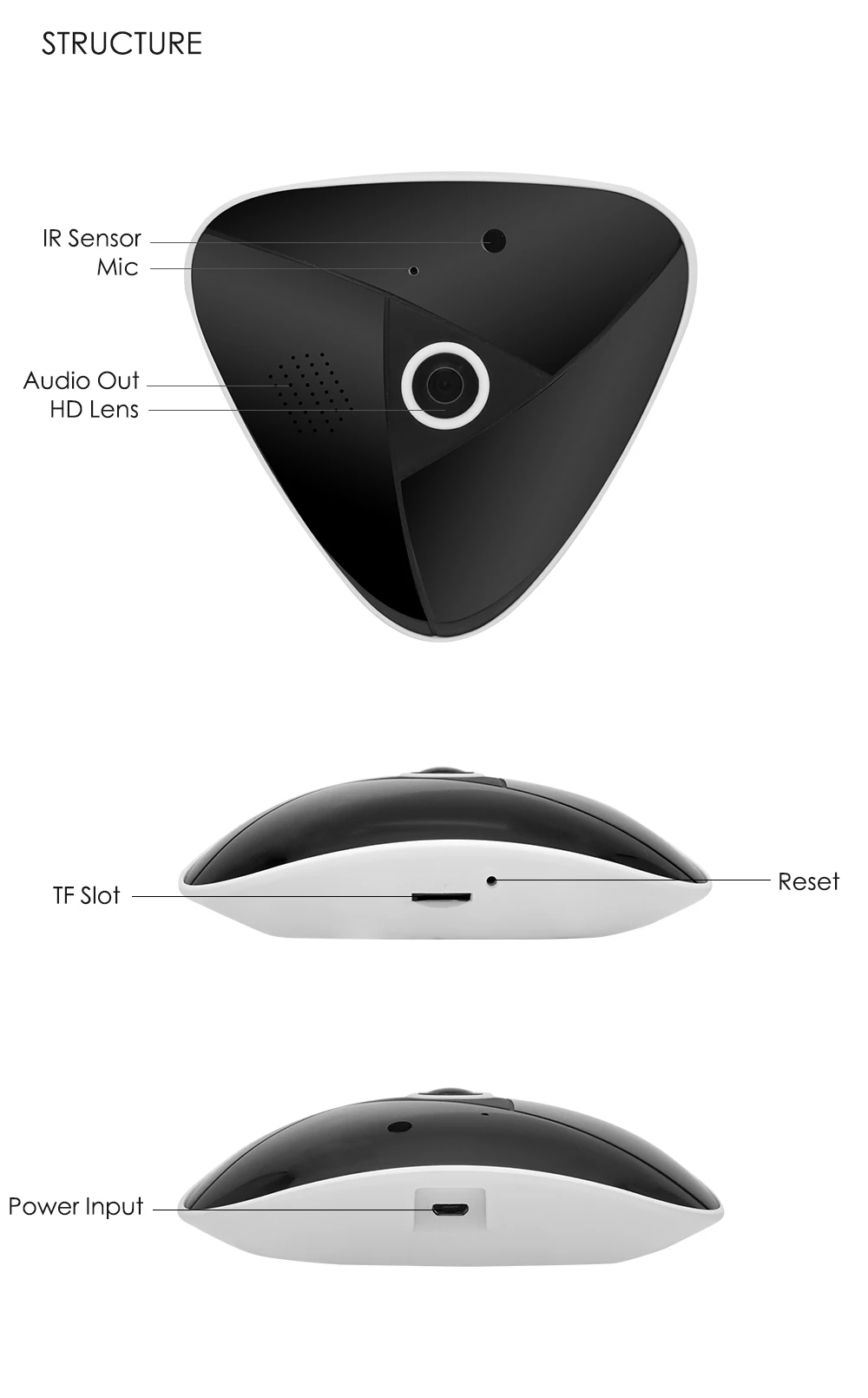 Wistino HD 3MP CCTV Wifi IP Camera 360 Degree Smart Home Mini Panoramic VR Camera Wireless Surveillance Security Camera Fisheye (4)