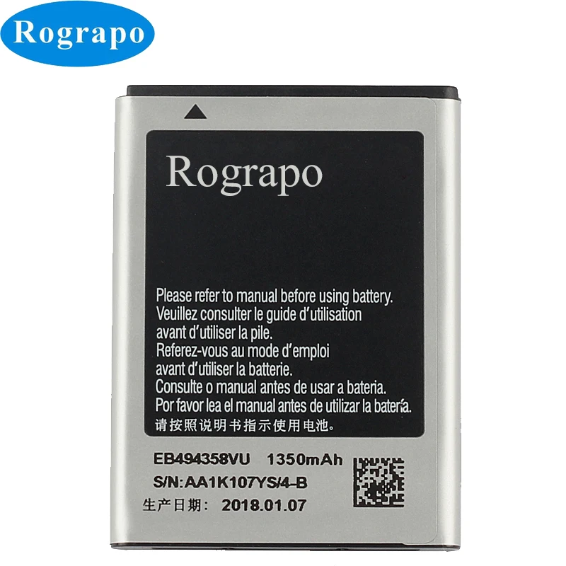 Full 1350mAh EB494358VU Replacement Battery For Samsung Galaxy Ace S5830 S5660 S7250D S5670 i569 I579 GT-S6102 S6818 GT-S5839i
Full 1350mAh EB494358VU Replacement Battery For Samsung Galaxy Ace S5830 S5660 S7250D S5670 i569 I579 GT-S6102 S6818 GT-S5839i