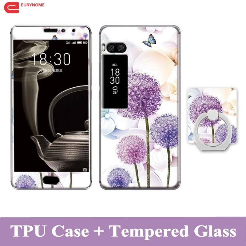 

3D Cartoon Case For Meizu Pro 7 Tempered Glass Film Finger Ring TPU Kickstand Silicone Patterned Cover for Meizu Pro 7 Plus Case