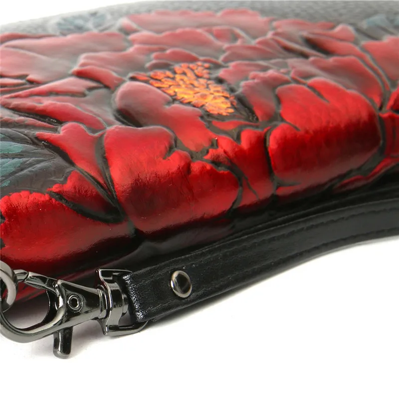 Женский Длинный кошелек из натуральной кожи цветочный бумажник воловьей клатч