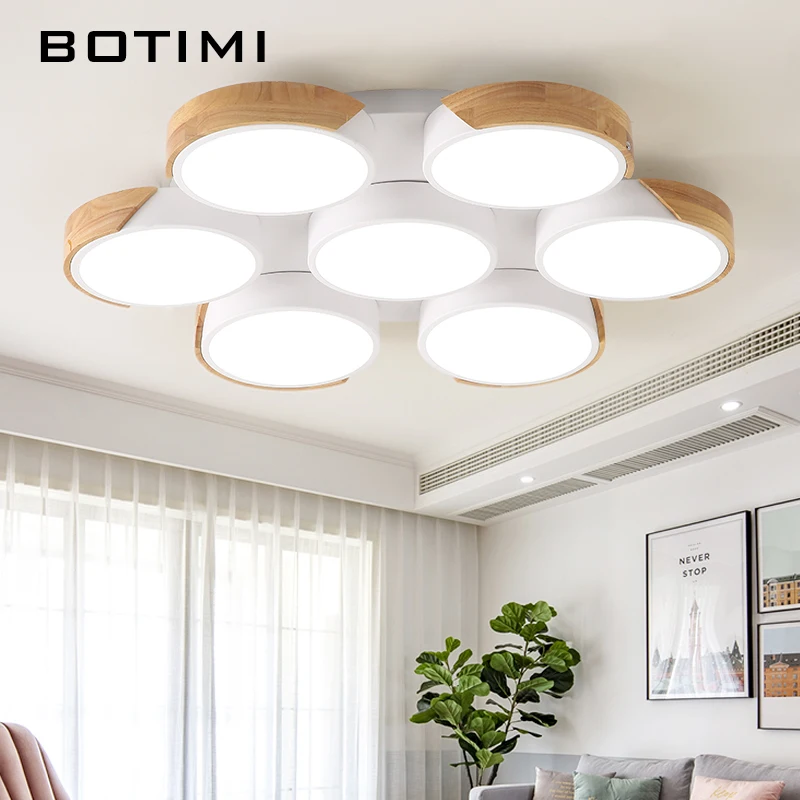 

BOTIMI LED Ceiling lights For Foyer Round Ceiling Lamp Modern Metal Bedroom Lightings Wooden Room Lighting Kitchen Wood Lamps