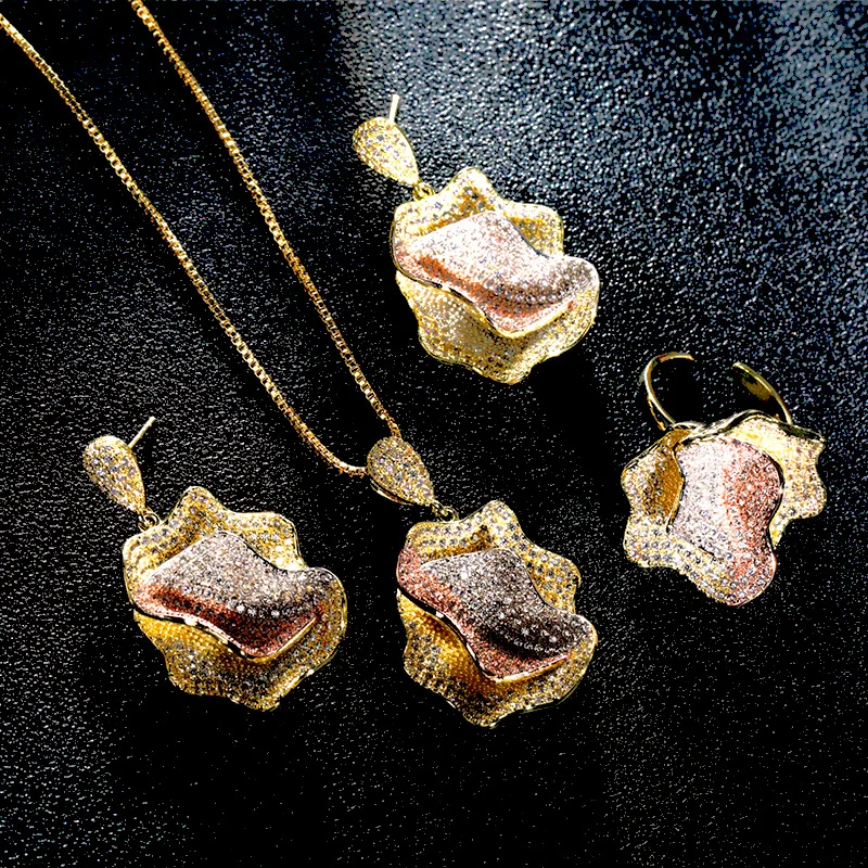 Blucome Luxury Flower Gold Color Copper Jewelry Set Full Zircon Dubai Necklace Earrings Ring Sets Women Wedding Banquet Ornament
Blucome Luxury Flower Gold Color Copper Jewelry Set Full Zircon Dubai Necklace Earrings Ring Sets Women Wedding Banquet Ornament