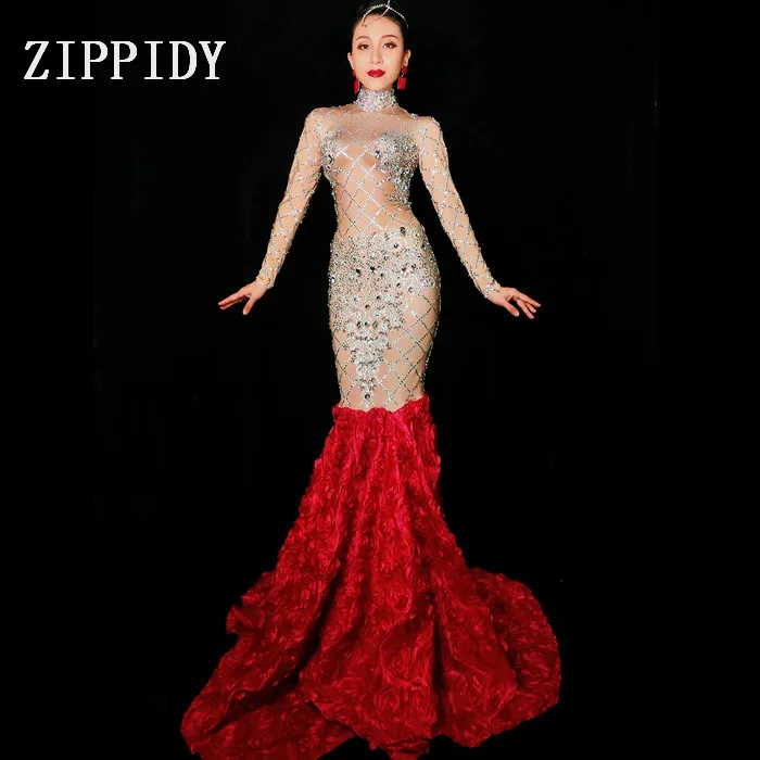 Silver Crystals Dress Red Flower Long Train Women Evening Costume Prom Celebrate Big Tail Dresses Women Party Wear Dress
Silver Crystals Dress Red Flower Long Train Women Evening Costume Prom Celebrate Big Tail Dresses Women Party Wear Dress
