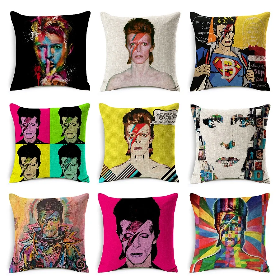 David Bowie Cushion Covers 45X45cm European American Rock POP Style Portrait Home Decorative Beige Linen Pillow Case
David Bowie Cushion Covers 45X45cm European American Rock POP Style Portrait Home Decorative Beige Linen Pillow Case