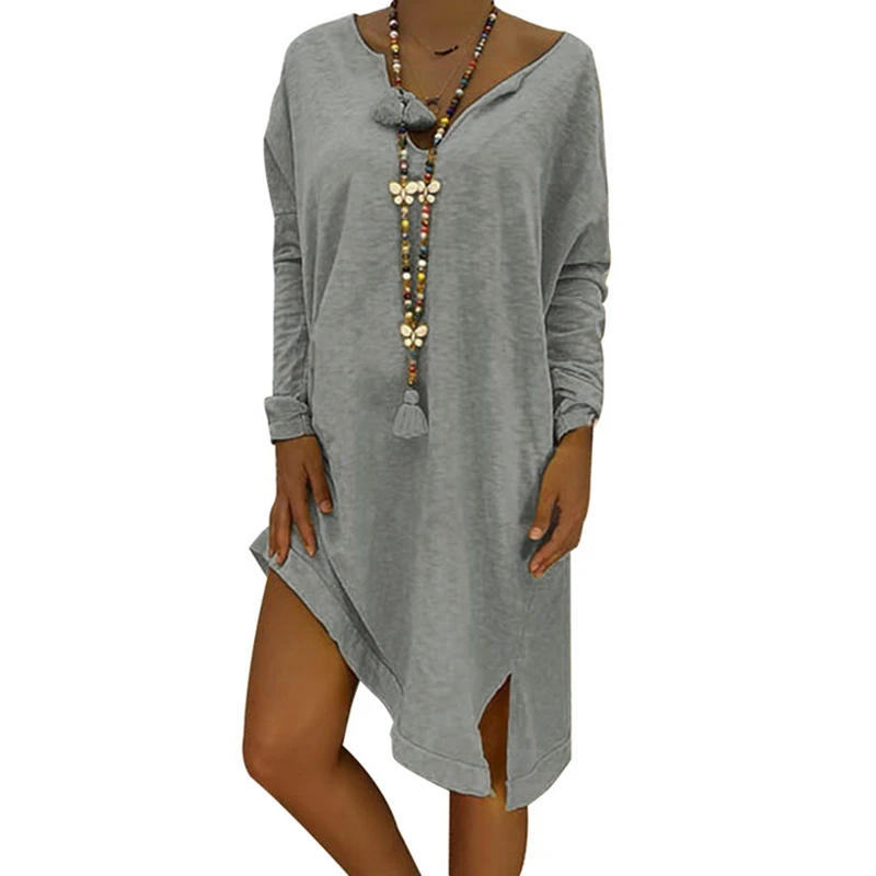 LAAMEI 2018 Autumn V-Neck Solid Women Dress Casual Loose Long Sleeves Front Split Beach Knee Length Dress Plus Size 5XL Vestidos
LAAMEI 2018 Autumn V-Neck Solid Women Dress Casual Loose Long Sleeves Front Split Beach Knee Length Dress Plus Size 5XL Vestidos