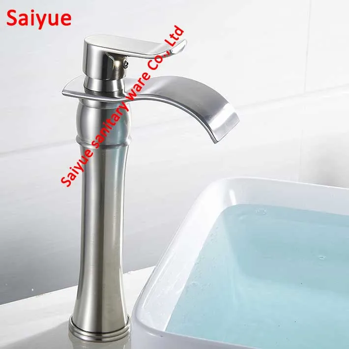 

Hot Deck Mounted High type gourd shape Waterfall Spout Bathroom Basin Faucet Nickel Brushed Brass Vanity Vessel Sink Mixer Tap