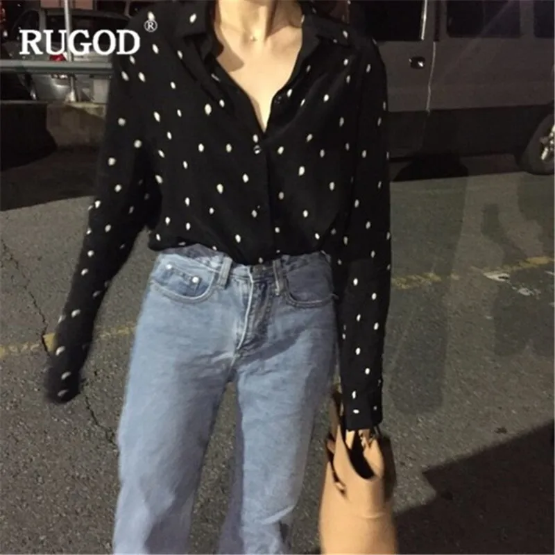 RUGOD Elegant women shirts v neck black spotted long sleeves fashion women tops and blouses summer modis streetwear blusas mujer
RUGOD Elegant women shirts v neck black spotted long sleeves fashion women tops and blouses summer modis streetwear blusas mujer