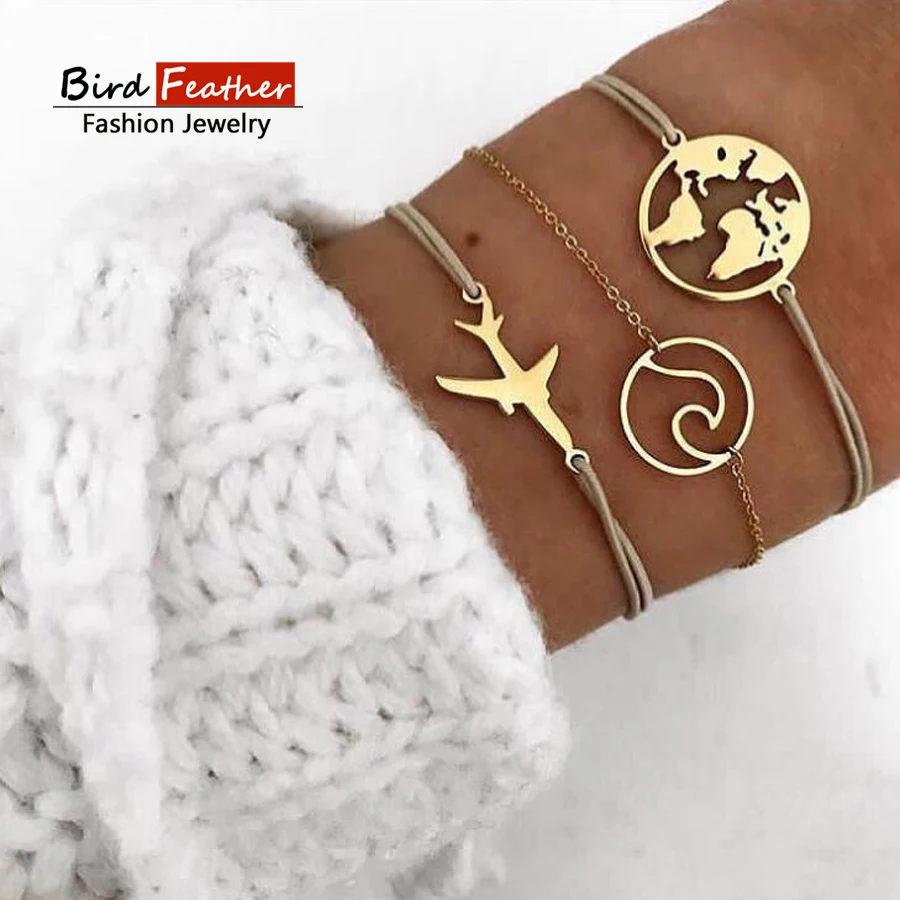 Gold color Bohemian Handmade Weave map plane Bracelet Sets Women 2019 New Rope Chain Bracelets Retro Jewelry Accessories
Gold color Bohemian Handmade Weave map plane Bracelet Sets Women 2019 New Rope Chain Bracelets Retro Jewelry Accessories