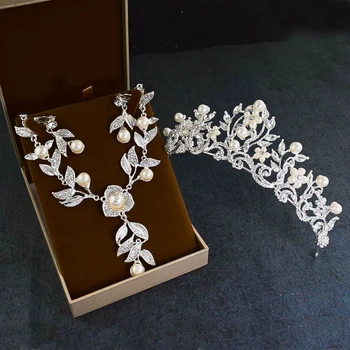 Crown New Leaves Pattern Pearl Rhinestone Jewelry Set Bridal Accessories Crystal Shiny Fashion Necklace Earrings Crown SJT00100
Crown New Leaves Pattern Pearl Rhinestone Jewelry Set Bridal Accessories Crystal Shiny Fashion Necklace Earrings Crown SJT00100