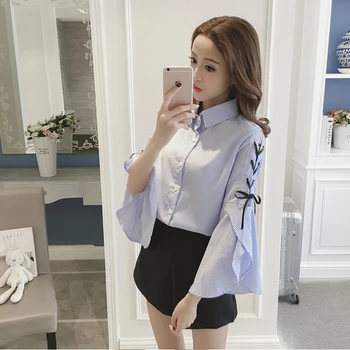 Spring Korean Women's Tops Casual Lace Up Long Sleeve Slim Fit Blouse Shirt Flare Sleeve Striped
Spring Korean Women's Tops Casual Lace Up Long Sleeve Slim Fit Blouse Shirt Flare Sleeve Striped