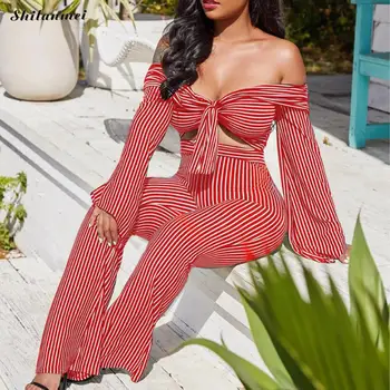 Sexy Striped Club Outfits 2018 Summer Women Off Shoulder Crop Top Long Pants Two Piece Set Fashion Higt Waist Rompers Overalls
Sexy Striped Club Outfits 2018 Summer Women Off Shoulder Crop Top Long Pants Two Piece Set Fashion Higt Waist Rompers Overalls