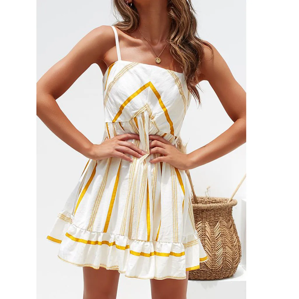 Hot Sale Ladies White Color Sling Striped Dress Fashion Women Holiday Summer Striped Print Sleeveless Party Beach Dress #C
Hot Sale Ladies White Color Sling Striped Dress Fashion Women Holiday Summer Striped Print Sleeveless Party Beach Dress #C
