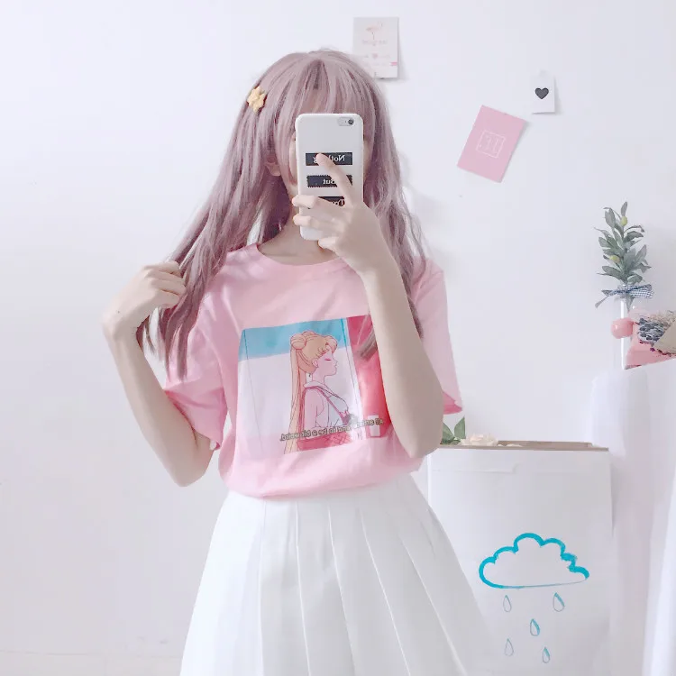 Japanese Anime Sailor Moon Cosplay Summer Printed Short Sleeves Kawaii Cartoon Loose T-shirt For Girls Womens Tops Tees Costumes
Japanese Anime Sailor Moon Cosplay Summer Printed Short Sleeves Kawaii Cartoon Loose T-shirt For Girls Womens Tops Tees Costumes