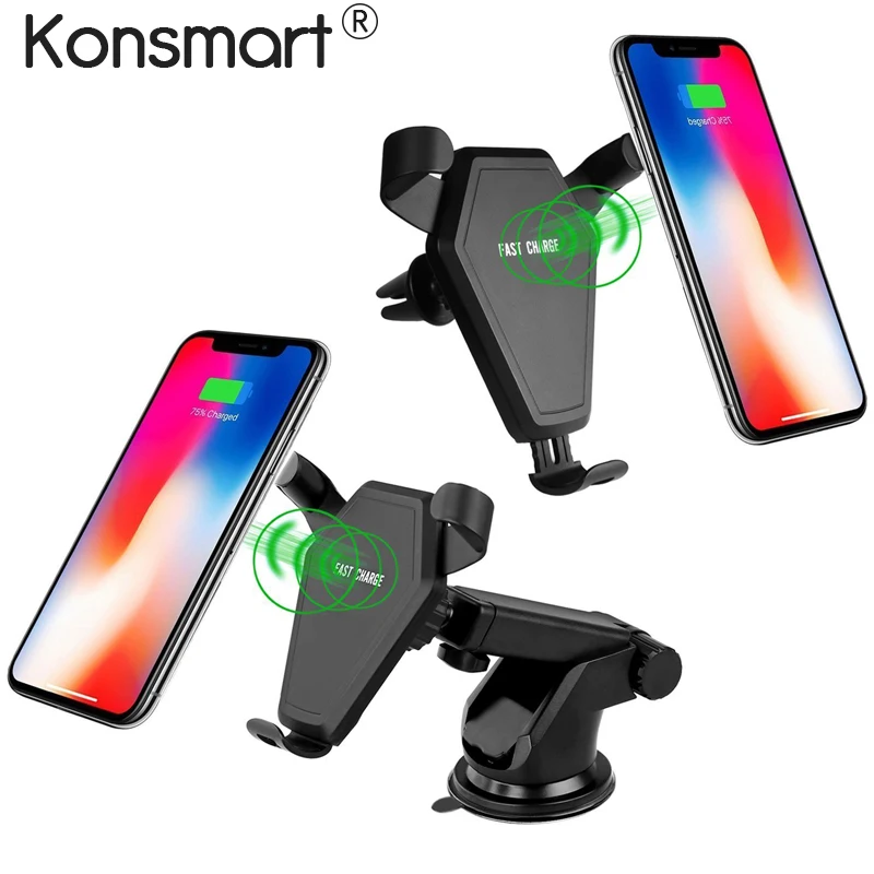 Фото Konsmart 7.5W Fast Wireless Charging Car Holder for iPhone X 8 Plus Quick Charge Charger Samsung S9 S8 S7 Note8 | Мобильные телефоны