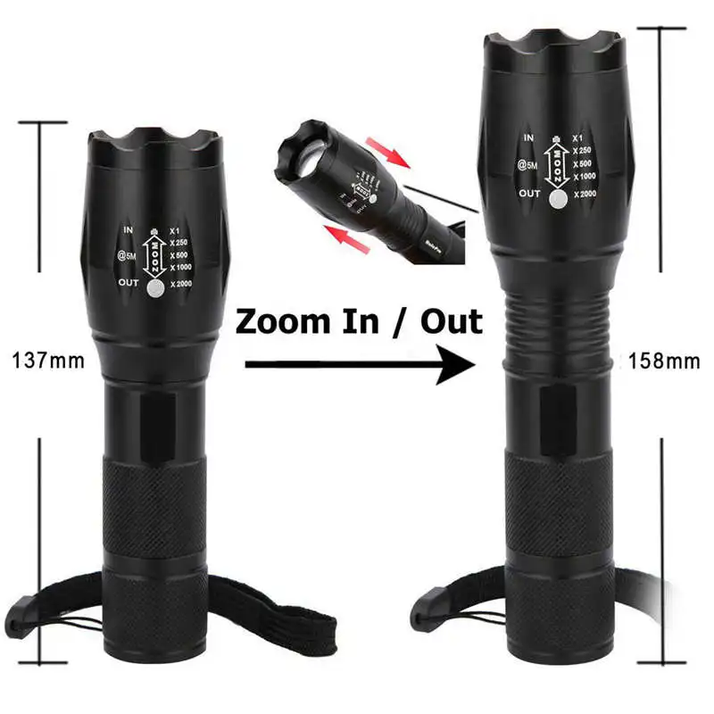 Powerful led flashlight Zoomable XML L2 LED Tactical Flashlight rechargeable +18650 Battery+Holder+Charger+Case #3o8 (4)