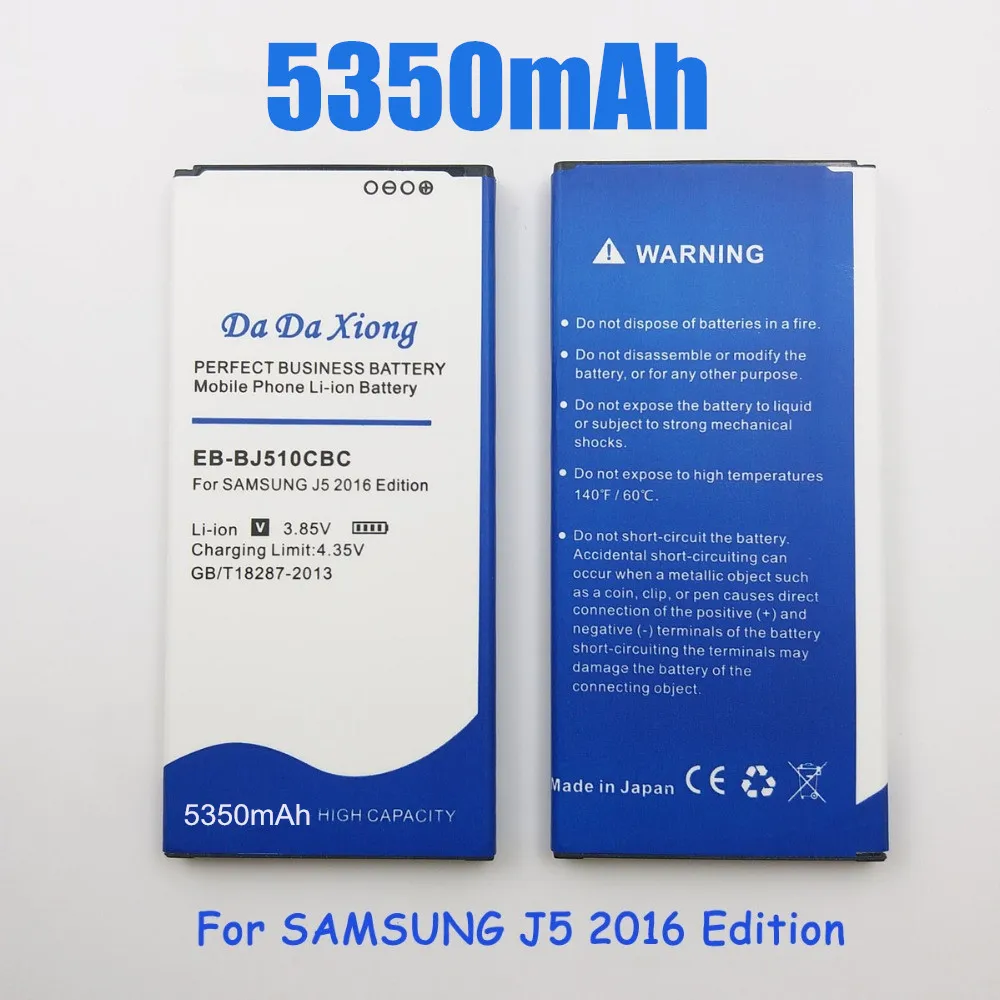 5350mAh EB-BJ510CBC Li-ion Phone Battery for Samsung J5 2016 Edition j5109 j5108 J510 Replacement Phone batteries
5350mAh EB-BJ510CBC Li-ion Phone Battery for Samsung J5 2016 Edition j5109 j5108 J510 Replacement Phone batteries