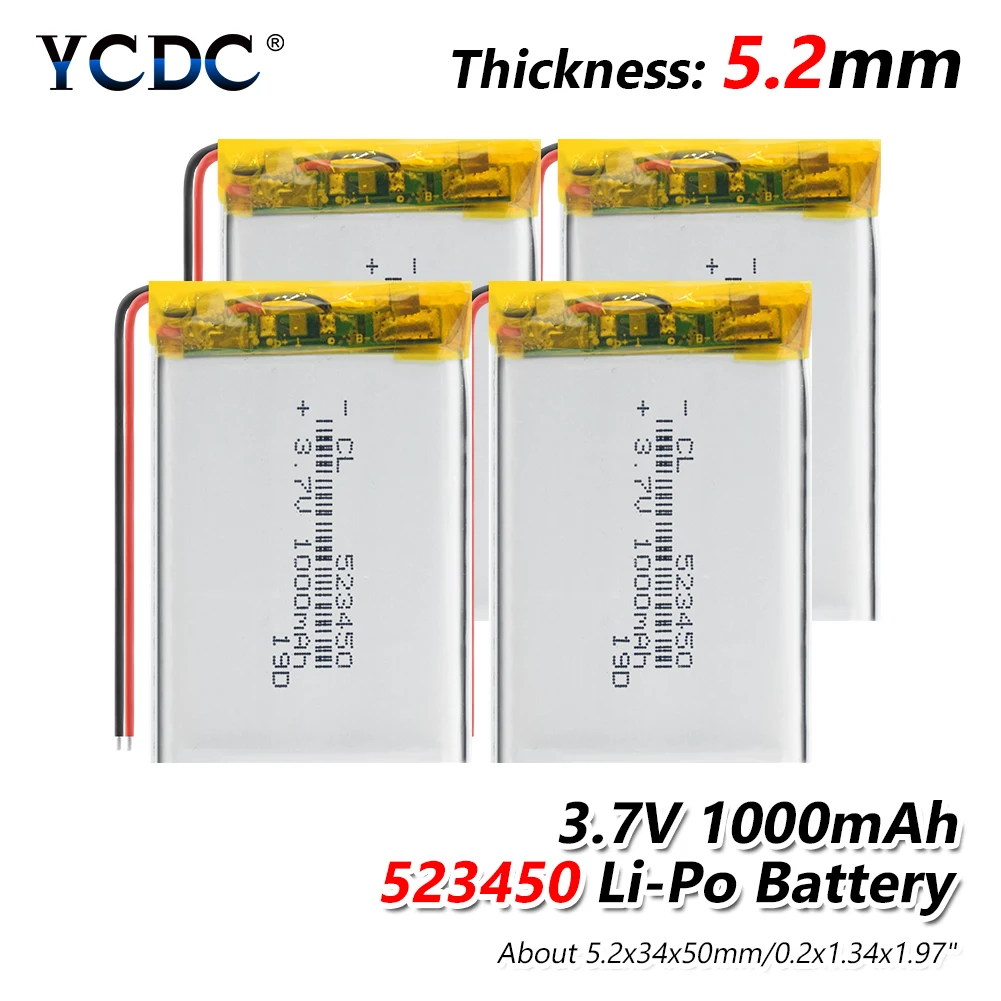 1000mAh 523450 Smart Watch wireless card audio recorder 3.7V lithium polymer battery Bluetooth MP3 MP4 Rechargeable Li-ion Cell
1000mAh 523450 Smart Watch wireless card audio recorder 3.7V lithium polymer battery Bluetooth MP3 MP4 Rechargeable Li-ion Cell
