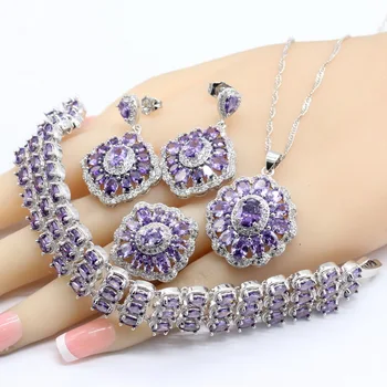 WPAITKYS Purple CZ Silver Color Color Jewelry Sets For Women Necklace Pendant Bracelets Drop Earrings Rings Free Gift Box
WPAITKYS Purple CZ Silver Color Color Jewelry Sets For Women Necklace Pendant Bracelets Drop Earrings Rings Free Gift Box