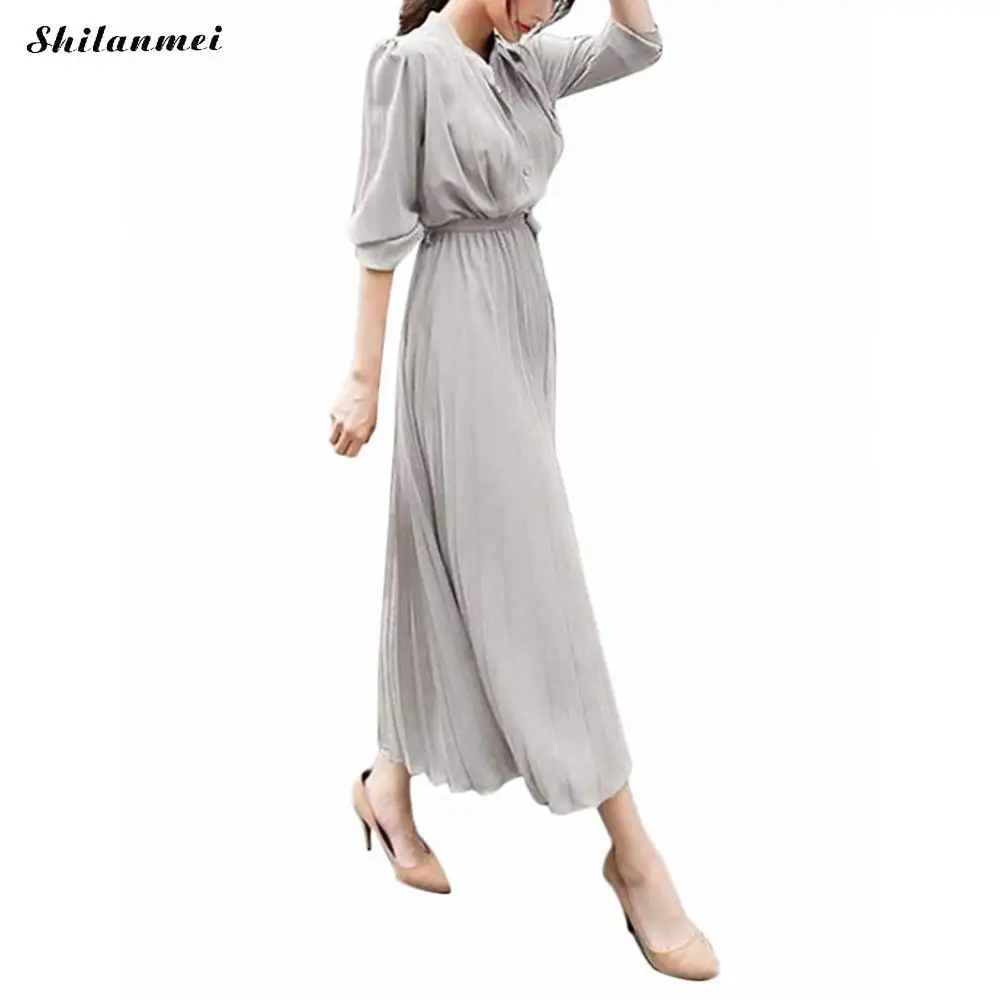 Women Elegant Pleated Dress 2019 Autumn Spring Female Office Lady Dresses Solid Long Sleeve Belt Lace Up Dress Loose Casual Robe
Women Elegant Pleated Dress 2019 Autumn Spring Female Office Lady Dresses Solid Long Sleeve Belt Lace Up Dress Loose Casual Robe