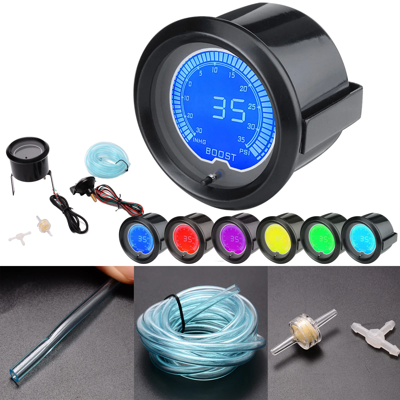 1pcs Boost Gauge 52mm 2" Car Digital 7 Color LED Electrical Turbo Boost Vacuum Pressure Gauge Meter 35Psi 
1pcs Boost Gauge 52mm 2" Car Digital 7 Color LED Electrical Turbo Boost Vacuum Pressure Gauge Meter 35Psi