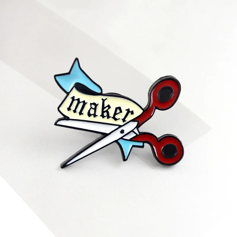DIY Handmade Enamel Brooches Cartoon scissors Button Pins for clothes bag Badge Simple Maker Jewelry Gift for friends kids
DIY Handmade Enamel Brooches Cartoon scissors Button Pins for clothes bag Badge Simple Maker Jewelry Gift for friends kids