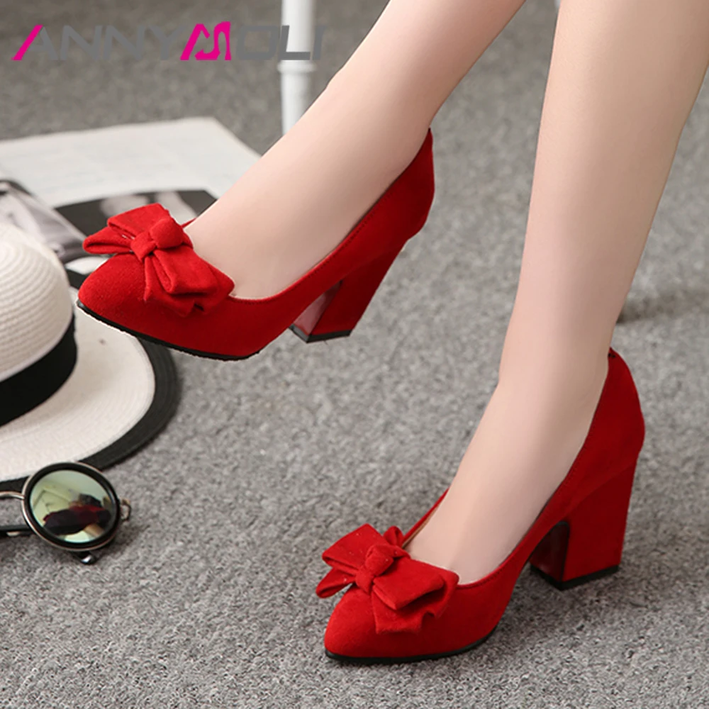 ANNYMOLI Women Pumps High Heels Bow Thick Heel Wedding Shoes Elegant Pointed Toe Super High Heel Shoes Female Red Big Size 33-43
ANNYMOLI Women Pumps High Heels Bow Thick Heel Wedding Shoes Elegant Pointed Toe Super High Heel Shoes Female Red Big Size 33-43