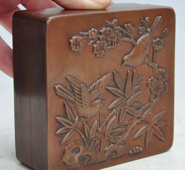 4" old chinese fengshui pure bronze Bamboo Swallows bird flower statue Box Boxes
4" old chinese fengshui pure bronze Bamboo Swallows bird flower statue Box Boxes