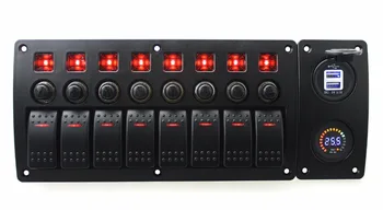 IZTOSS red led DC24V 8 Gang on-off rocker switch curved panel led 3.1A USB sockets 24V voltmeter and circuit breaker with label
IZTOSS red led DC24V 8 Gang on-off rocker switch curved panel led 3.1A USB sockets 24V voltmeter and circuit breaker with label