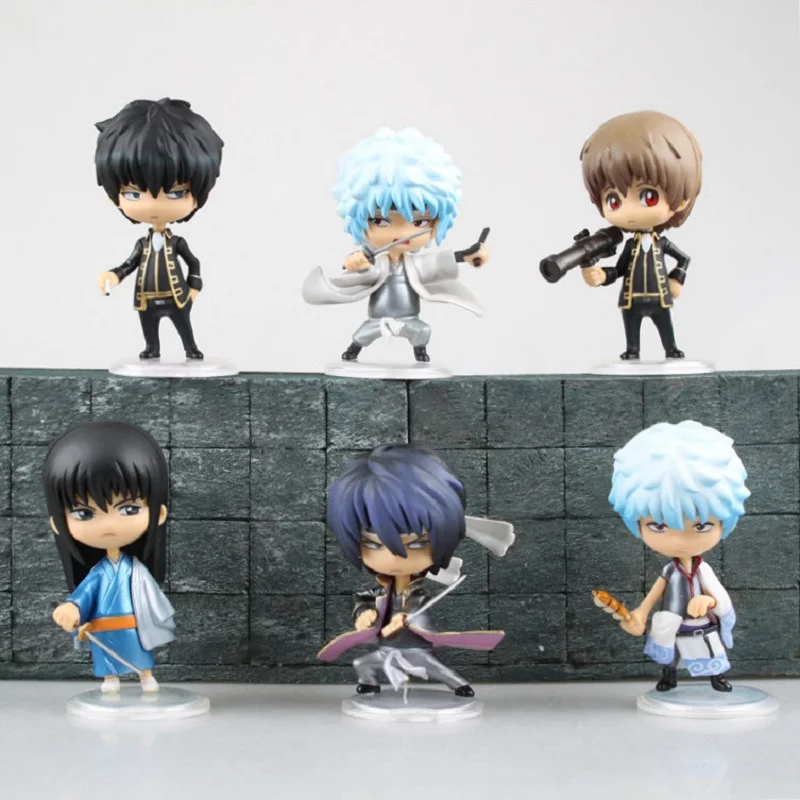 

6style Anime Action Figure Gintama Silver Soul Sakata Gintoki Okita Sougo Hijikata Toushirou Q Ver 10cm PVC Model Cute Small Toy