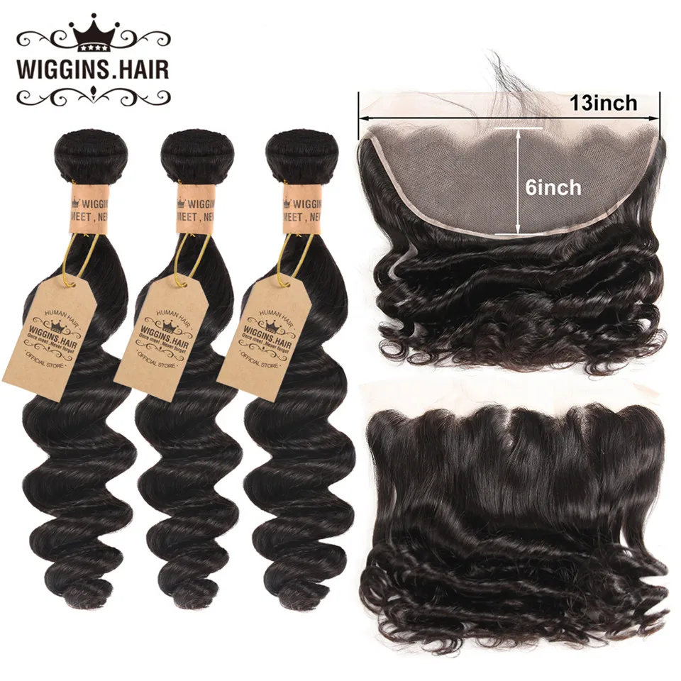 Wiggins Loose Wave Bundles 13x6 Lace Frontal With 3 Bundles Peruvian Hair Bundles With 13x6 Closure Remy Human Hair Extension
Wiggins Loose Wave Bundles 13x6 Lace Frontal With 3 Bundles Peruvian Hair Bundles With 13x6 Closure Remy Human Hair Extension