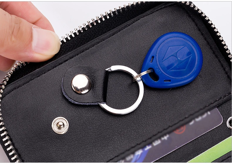 Lomelobo Unisex Split Leather Key Wallet Litchi Pattern Women Multi-Function Coin Purse Men Car Chain Bags Credit ID Card Holder HCL950 Details (07)