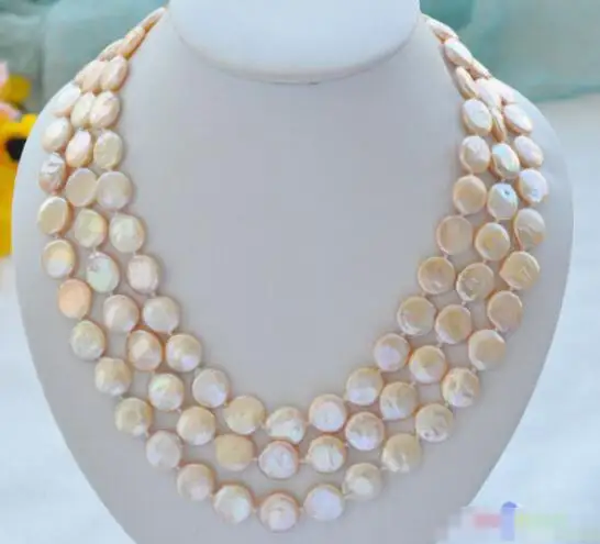 Hot sale new Style >>>>> 3row 14mm pink coin Freshwater cultured pearl necklace
Hot sale new Style >>>>> 3row 14mm pink coin Freshwater cultured pearl necklace