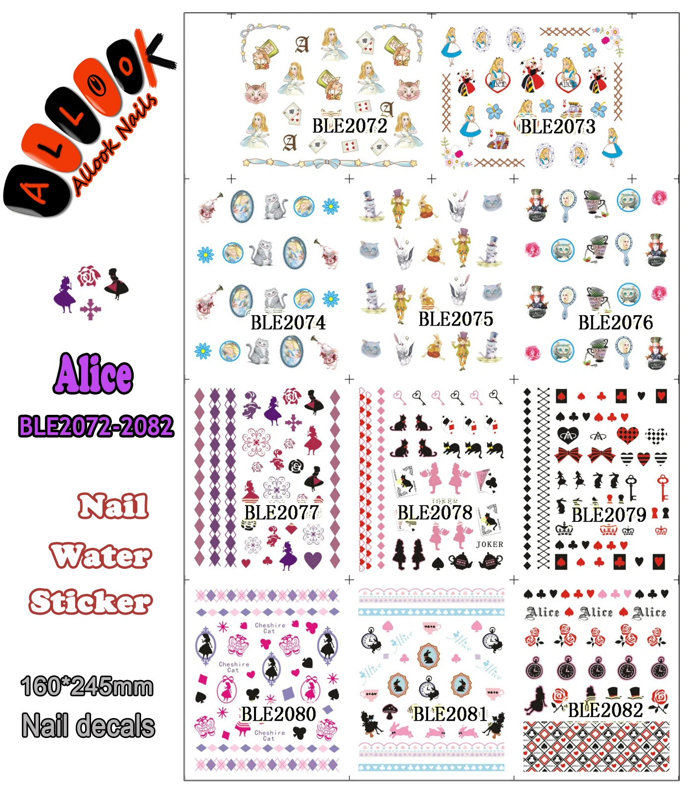 Wasser aufkleber großes stück ble2072 2082 11 designs in 1 cartoon alice bogen