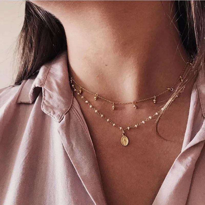 Romantic Women Necklace Beads Pearl Jesus Elliptical Carving Pendant Multilayer Gold Necklace Set Lady Wedding Gifts
Romantic Women Necklace Beads Pearl Jesus Elliptical Carving Pendant Multilayer Gold Necklace Set Lady Wedding Gifts