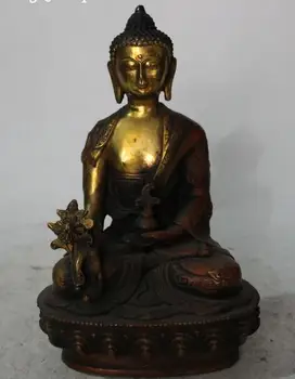 8" Antique Tibet Buddhism Bronze Gilt Seat Menla Medicine Medical Buddha Statue
8" Antique Tibet Buddhism Bronze Gilt Seat Menla Medicine Medical Buddha Statue