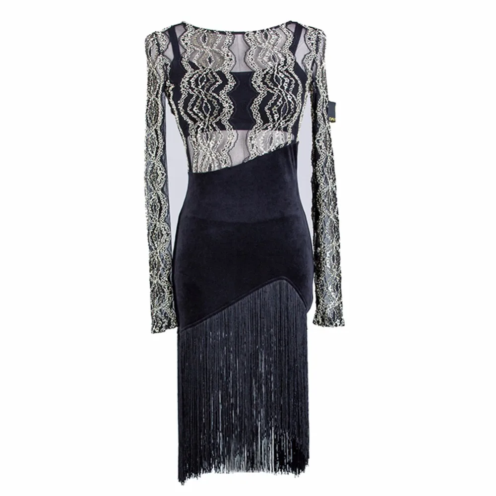 2017 Women Latin Dancing Dress Velvet Lycra Tassel Skirt Salsa Samba Rumba Cha Ladies Fringe Professional DW1073 | Тематическая