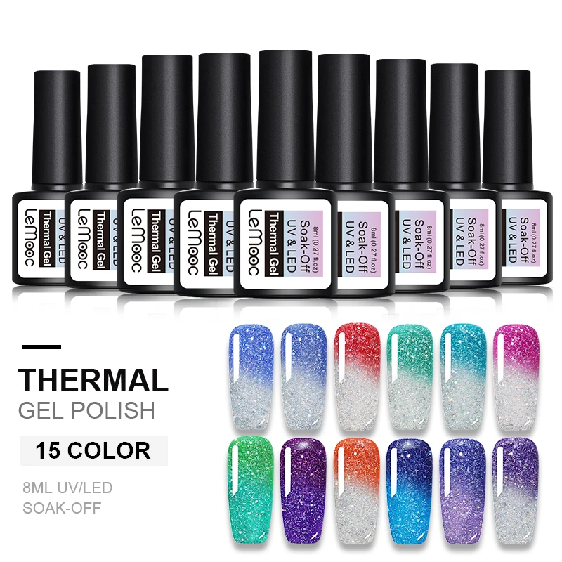 LEMOOC 8ml Thermal Nail Gel Polish Temperature Color Changing Gel Varnish Shimmer Semi-permanent Holographic Soak Off UV Gel
LEMOOC 8ml Thermal Nail Gel Polish Temperature Color Changing Gel Varnish Shimmer Semi-permanent Holographic Soak Off UV Gel