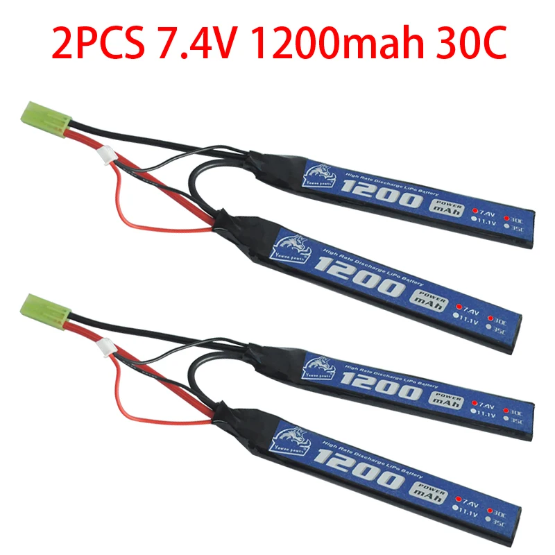 2 шт. YOWOO Lipo AKKU RC батарея страйкбол пистолет Модель 7 4 в 1200 мАч 30C MAX 60 2S Mini Tamiya Разъем