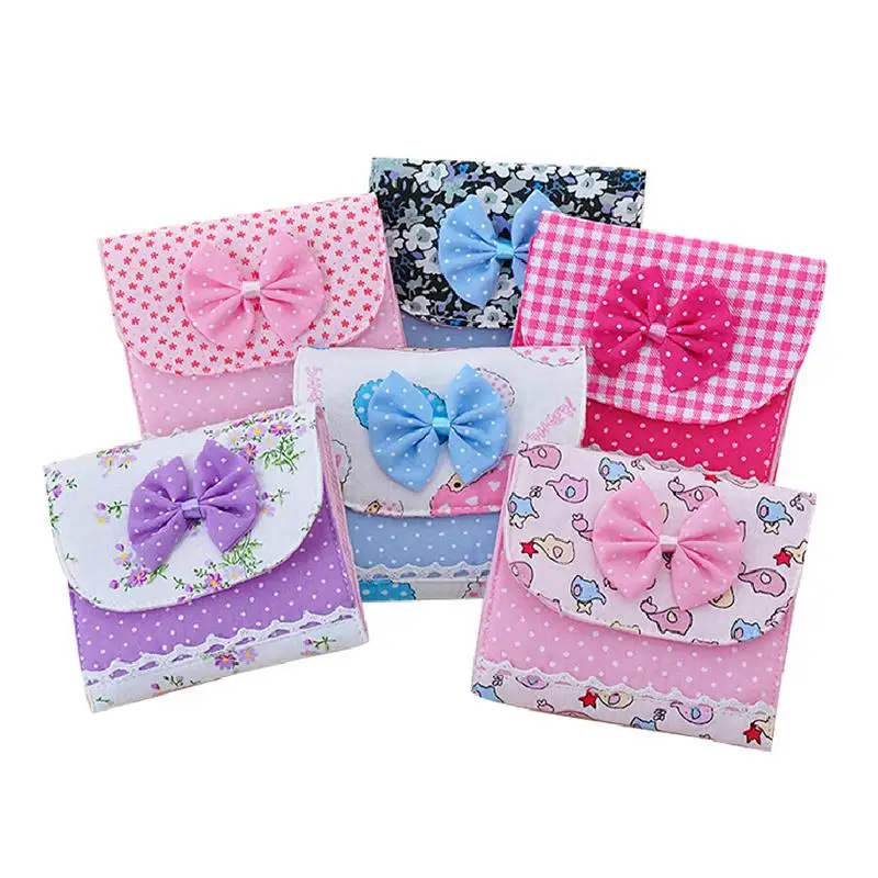 

1PC Cotton Sanitary Towel Napkin Pad Purse Holder Easy Bag Organizer Cloth Menstrual Pads Menstrual Bowknot Random Color