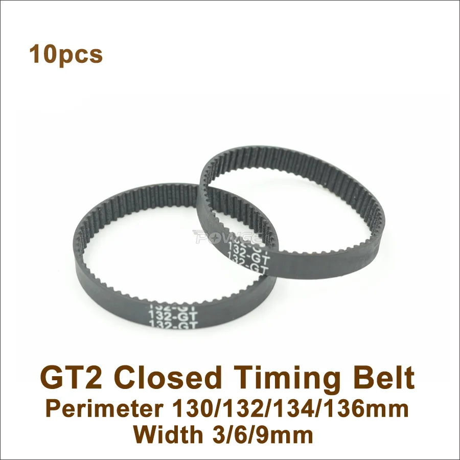 

POWGE 10pcs 130/132/134/136 2GT Timing Belt W=3/6/9mm Teeth 65/66/67/68 GT2 Closed-Loop Synchronous Belt 130-2GT 132-GT2