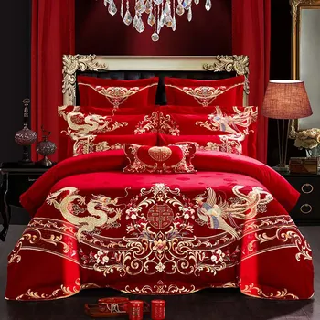 4/6/9Pcs 100% Cotton Loong Phoenix Embroidery Luxury Red Wedding Bedding Set Queen King Duvet Cover Bed sheet/Linen Pillowcases
4/6/9Pcs 100% Cotton Loong Phoenix Embroidery Luxury Red Wedding Bedding Set Queen King Duvet Cover Bed sheet/Linen Pillowcases