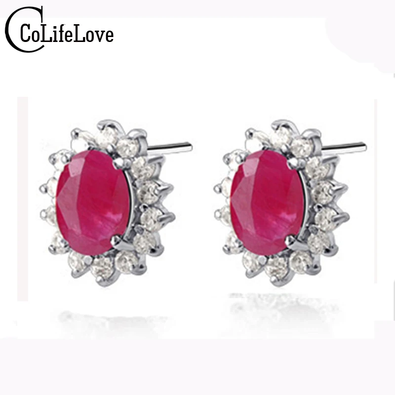 Image Free Shipping!! Classical Ruby earring with pure 925 silver, gem size 6mm*8mm from the biggest sapphire mine in China