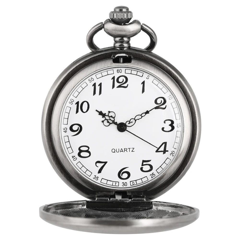 Men's Fashion Gun-color Quartz Pocket Watch Premium Alloy Thick Chain Pendant Retro Arabic Numerals Watches | Наручные часы