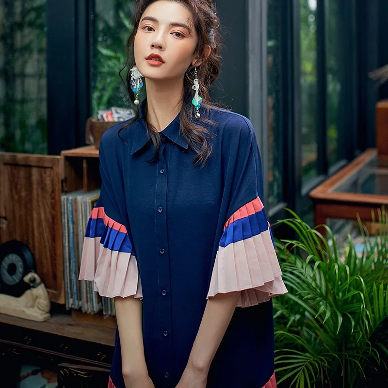 2019 Spring Summer Original Design Gloria&Grace Blue Patchwork Pink Casual Chiffon Oversize Loose Knee-Length Dress
2019 Spring Summer Original Design Gloria&Grace Blue Patchwork Pink Casual Chiffon Oversize Loose Knee-Length Dress