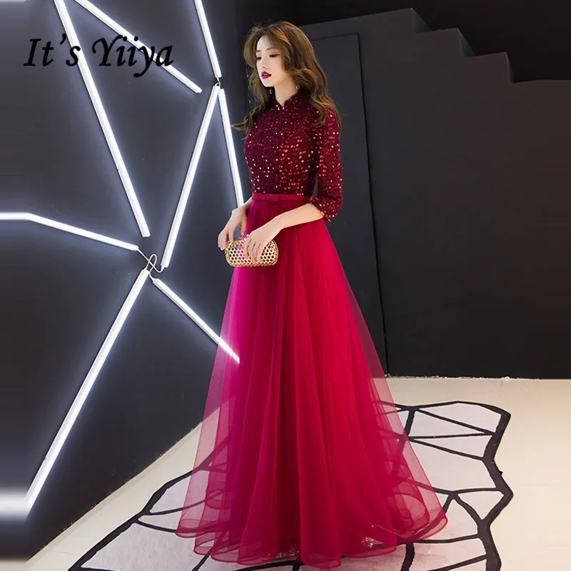 It's YiiYa Evening Dress Wine Red Half Sleeve Shining Long evening dresses Elegant O-neck Zipper Formal Dress E101
It's YiiYa Evening Dress Wine Red Half Sleeve Shining Long evening dresses Elegant O-neck Zipper Formal Dress E101